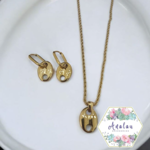 COLLAR ARETES DORADO MARINERO
