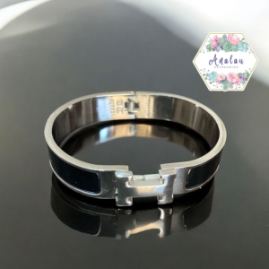PULSERA HERMES PLATA NEGRA GRUESA