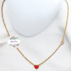 COLLAR CORAZON ROJO Y PIEDRA IZQ