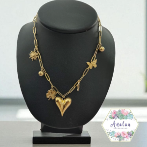 COLLAR DE CORAZON TREBOL MARIPOSA