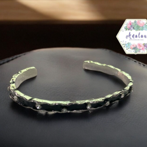 PULSERA NEGRA PLATA OVALADA