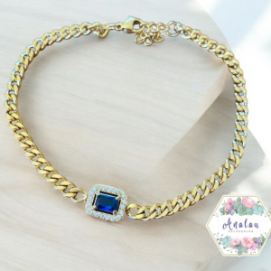 PULSERA DORADO RECTANGULO AZUL