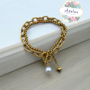 PULSERA DORADA CORAZON PERLA