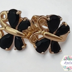 ARETES MARIPOSA NEGRO DORADO LAMINADO