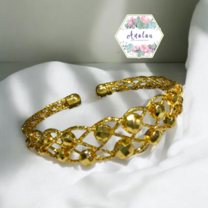 PULSERA DORADA BOLAS TREZADA