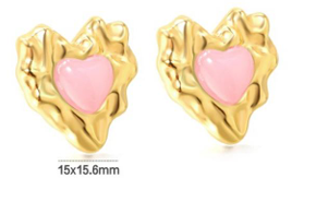 ARETE CORAZON DORADO CON ROSA PLISADO