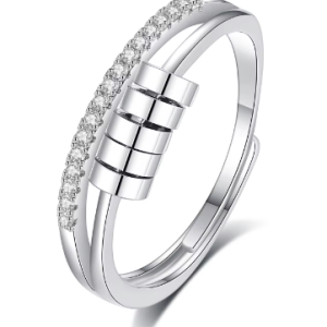 Anillo PLATA 925 TIRA DE PIEDRAS 5 CUENTAS GIRATORIAS meditación ajustable giratorios contra el estrés ansiolítico Fidget Spinne