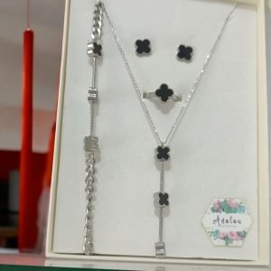 CONJUNTO TREBOL PLATA NEGRO