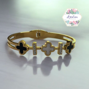 BRAZALETE TREBOL BLANCO NEGRO