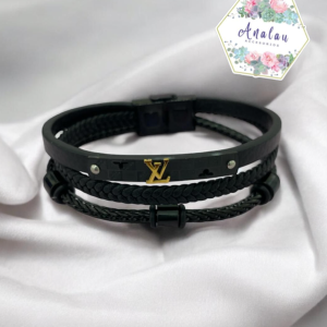 PULSERA CABALLERO NEGRA DORADO LV