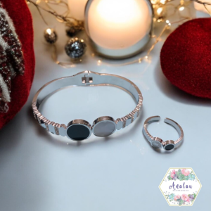 PULSERA PLATA CIRCULO NEGRO BLANCO ANILLO