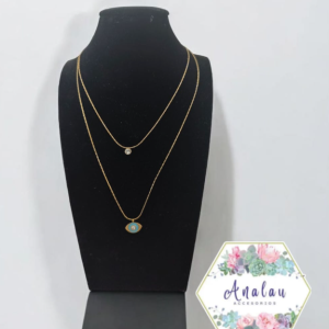 COLLAR DOBLE DE OJO AZUL ACOSTADO
