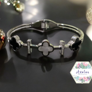 BRAZALETE OLATA TREBOL BLANCO NEGRO