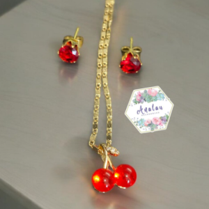 COLLAR CERZA ROJO HOJA 3 PIEDRAS
