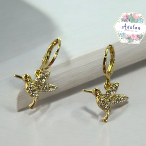 ARETES DORADOS COLIBRI INCRUSTADOS
