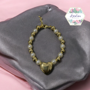 PULSERA CORAZON PERLA BLANCA Y DORADO