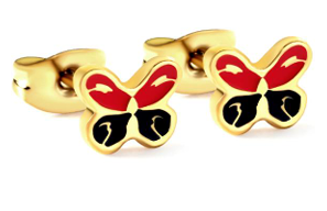 ARETE PEQUEÑO DORADO MARIPOSA ROJO CON NEGRO