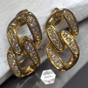 ARETES DORADOS DE ESLABON INCRUSTADO