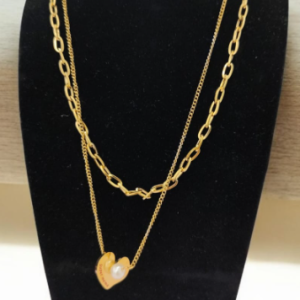 COLLAR DOBLE CORAZON Y PERLA CADENA 2