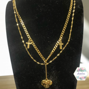 COLLAR DOBLE CORAZON Y CRUZ