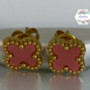 ARETE ROSA TREBOL DORADO PEQUEÑO