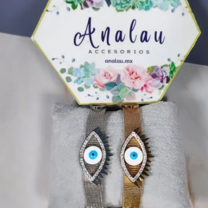 BRAZALETE RELOJ OJO PLATA DORADO