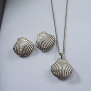 ARETES COLLAR CONCHA PLATA GRANDES