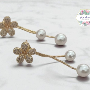 ARETES FLOR INCRUSTADA PERLAS COLGANTES