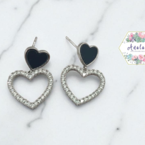 ARETES CORAZON PLATA NEGRO DOBLE CORAZON INCRU