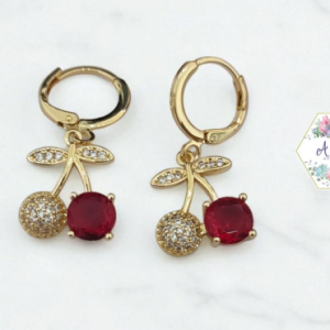 ARETES CEREZA 1ROJA 1 INCRUSTADA DORADO
