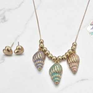 COLLAR CARACOL DE COLORES 3 ARETES CORAZON