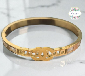 PULSERA CC INCRUSTADA RECTANGULAR DORADA