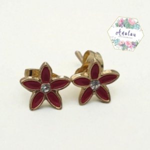 ARETE FLOR ROJA 1 PIEDRA INCRUSTADA