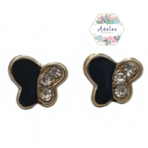 ARETE MARIPOSA NEGRO Y 3 PIEDRAS INCRUSTADOS