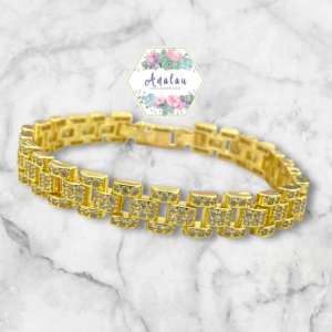 PULSERA DE ESLABON INCRSUTADA DORADA CON EXTENSION