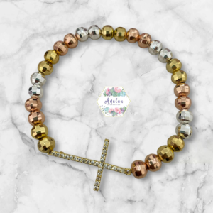 PULSERA DE CRUZ BOLITAS 3 COLORES
