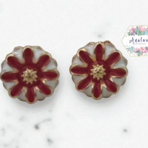 ARETE FLOR ROJO CON BLANCO
