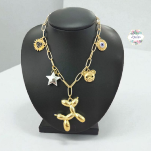COLLAR GRANDE CON GLOBO DE PERRITO DORADO