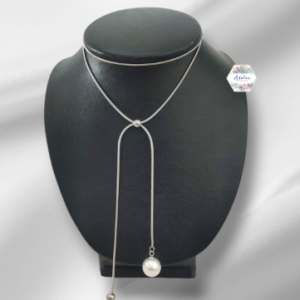 COLLAR PLATEADO AJUSTABLE CON PERLA BLANCA