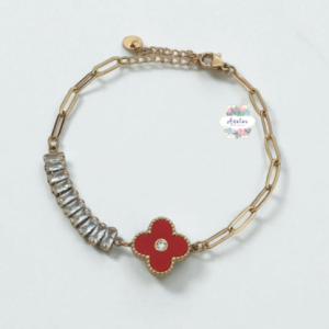 PULSERA TREBOL ROJO Y BAGUETTE