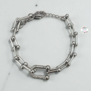 PULSERA CADENA PLATEADA INCRUSTADA
