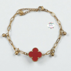 PULSERA TIPO CADENA CON TREBOL ROJO