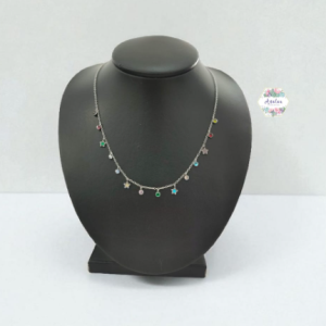 COLLAR PLATEADO DELGADO CON ESTRELLAS Y DIAMANTES