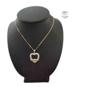 COLLAR CORAZON GRANDE DORADO Y PLATEADO