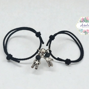 PULSERA DE PAREJA ASTRONAUTA NEGRO PLATA ESTRELLA