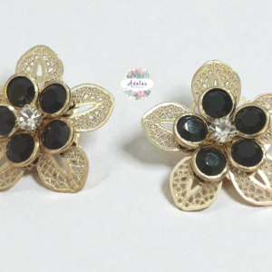 ARETES DE FLOR NEGRO DOBLE DE PIEDRAS