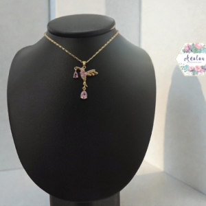COLLAR COLIBRI ROSA DOS PIEDRAS ROSAS
