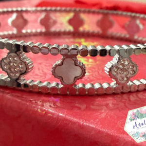 PULSERA PLATA TREBOL BLANCO