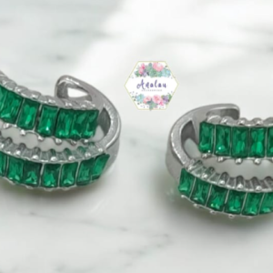 ARETE VERDE PLATA INCRUTADO 2 LINEAS