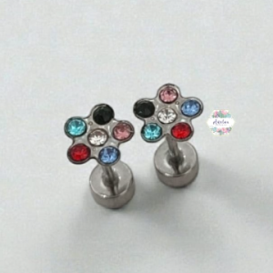 ARETE FLOR 5 PIEDRAS COLORES
